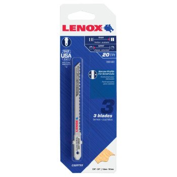 Lenox 1991401 Jig Saw Blade, 7/32 in W, 3-1/2 in L, 20 TPI, 3/PK