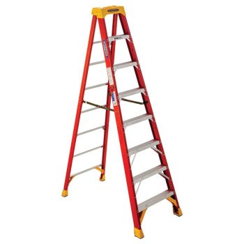 Werner 6200 Series 6208 Step Ladder, 8 ft H, Type IA Duty Rating, Fiberglass/Plastic/Rubber/Steel, 300 lb, 7-Step