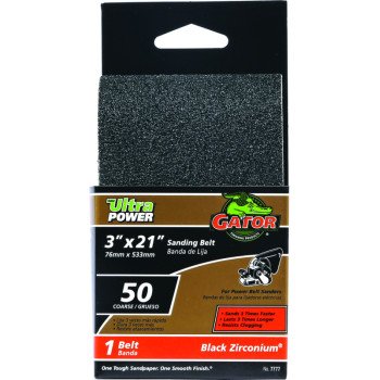 Gator 7777 Sanding Belt, 3 in W, 21 in L, 50 Grit, Coarse, Zirconium Oxide Abrasive