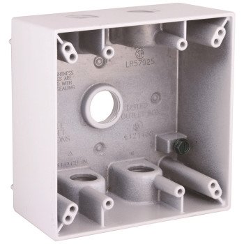 Hubbell 5337-1 Weatherproof Box, 5-Outlet, 2-Gang, Aluminum, White, Powder-Coated