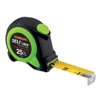 Komelon SELF LOCK Series SL2825 Tape Measure, 25 ft L Blade, 1 in W Blade, Steel Blade, ABS Case, Black/Green Case