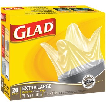 Glad Easy-Tie 30202 Garbage Bag, XL, Plastic, Clear