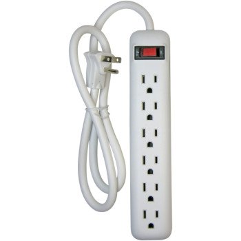 PowerZone OR801124 Power Outlet Strip, Straight Plug, 6 -Socket, 15 A, 125 V