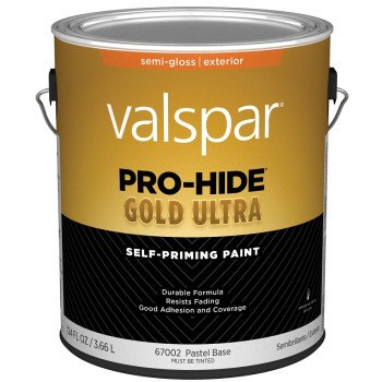 Valspar Pro-Hide Gold Ultra 6700 028.0067002.007 Latex Paint, Acrylic Base, Semi-Gloss Sheen, Pastel Base, 1 gal