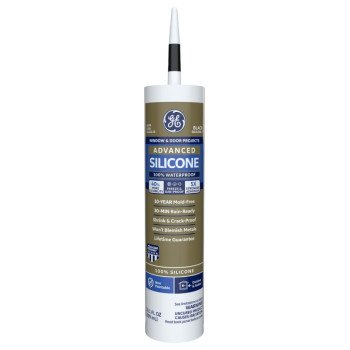 GE Advanced Silicone 2 2813670 Window & Door Sealant, Black, 24 hr Curing, 10.1 fl-oz Cartridge