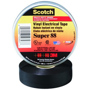 Scotch 88 Electrical Tape, 66 ft L, 3/4 in W, PVC Backing, Black