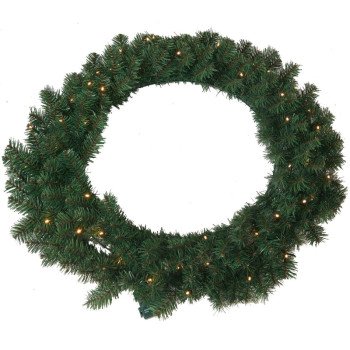 Hometown Holidays 61938 Sheared Nobel Wreath, PVC, Plug-In, Mini Bulb, Clear Bulb