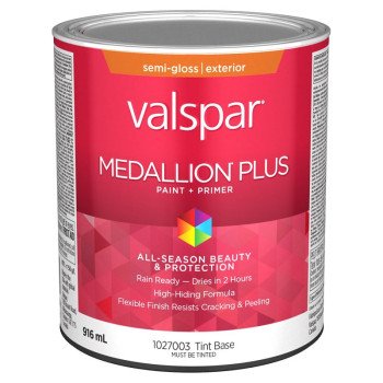 Medallion Plus 029.1027003.005 Exterior Paint and Primer, Acrylic, Semi-Gloss, Tint Base, 1 qt