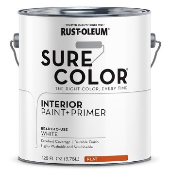 Rust-Oleum Sure Color 380215 Interior Wall Paint, Flat, White, 1 gal, Can, 400 sq-ft Coverage Area