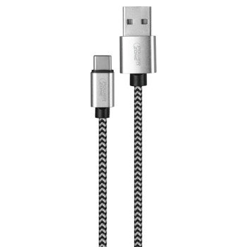 PowerZone KL-029X-1M-TYPE C Charging Cable, Type C, USB, Black/White Sheath, 3 ft L