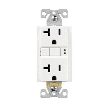 Eaton TRGF20W Tamper-Resistant GFCI Receptacle, 125 V, 20 A, NEMA: NEMA 5-20R, Back, Side Wiring, White