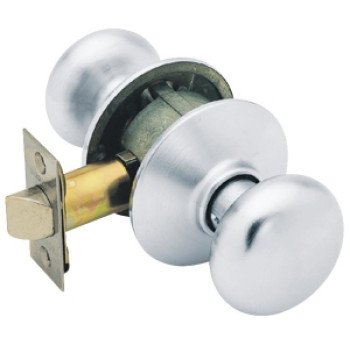 Schlage Plymouth Series F10 PLY 626 Passage Knob, Metal, Satin Chrome, 2-3/8, 2-3/4 in Backset, 1.63 x 2.25 in Strike