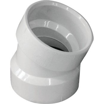 Canplas 192551 Pipe Elbow, 1-1/2 in, Hub, 22.5 deg Angle, PVC, White