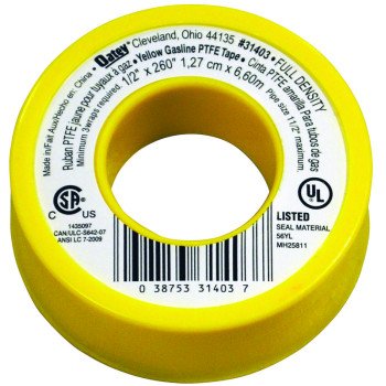 Oatey 31403 Thread Seal Tape, 260 in L, 1/2 in W, PTFE, Yellow