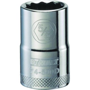 DEWALT DWMT74590OSP Drive Socket, 5/8 in Socket, 1/2 in Drive, 12-Point, Steel, Polished Chrome Vanadium