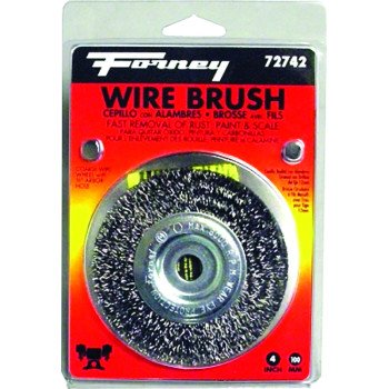 Forney 72742 Wire Wheel Brush, 4 in Dia, 1/2 in Arbor/Shank, 0.012 in Dia Bristle