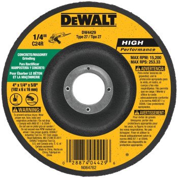 DEWALT DW4429 Grinding Wheel, 4 in Dia, 1/4 in Thick, 5/8 in Arbor, 24 Grit, Very Coarse, Silicone Carbide Abrasive