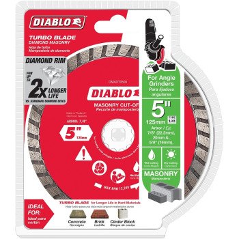 Diablo DMADT0500 Cut-Off Disc, 5 in Dia, 7/8, 5/8 in Arbor, Diamond Cutting Edge, Turbo Rim