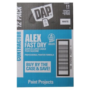 DAP 7079874851 Latex Caulk Sealant, White, 4.4 to 37 deg C, 300 mL, Cartridge