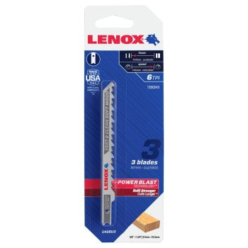 Lenox 1990849 Jig Saw Blade, 5/16 in W, 4 in L, 6 TPI, 3/PK