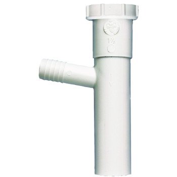 Plumb Pak PP66-14W Dishwasher Tailpiece, 1-1/2 in, 8 in L, Slip-Joint, 3/4 in Branch (5/8 in O.D.) Branch, Plastic