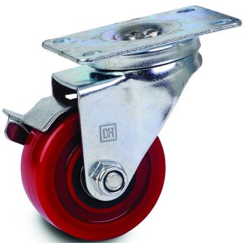 Dh Casters C-LM3P1PUSB Swivel Caster, 3 in Dia Wheel, 1-1/4 in W Wheel, Polyurethane Wheel, Red, 240 lb