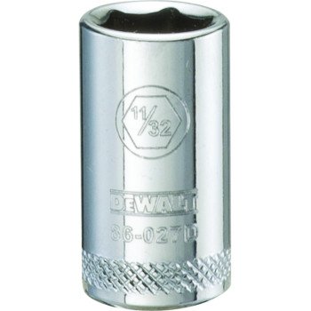 DEWALT DWMT86027OSP Hand Socket, 11/32 in Socket, 1/4 in Drive, 6-Point, Vanadium Steel, Polished Chrome