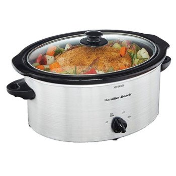 Hamilton Beach 33156RG Portable Slow Cooker, 5 qt Capacity, 120 VAC, 250 W, Knob Control, Stoneware, Silver