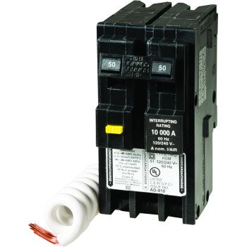 Square D Homeline HOM250GFICP Circuit Breaker, GFCI, Mini, 50 A, 2 -Pole, 120/240 V, Fixed Trip, Plug Mounting