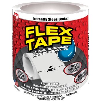 Flex Tape TFSWHTR0405 Tape, 5 ft L, 4 in W, Rubber Backing