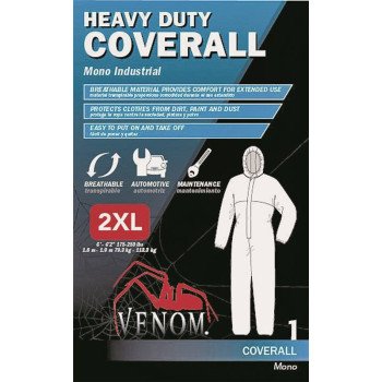 Venom Steel VENCV300XXL Coveralls with Hood, 2XL, Unisex, Zipper, Fabric, White