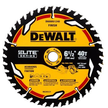 DEWALT ELITE Series DWAW61240 Circular Saw Blade, 6-1/2 in Dia, 5/8 in Arbor, 40-Teeth, Tungsten Carbide Cutting Edge