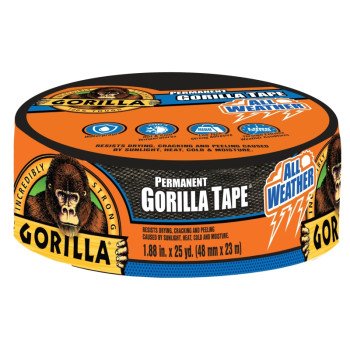 Gorilla 6009002 Permanent Tape, 25 yd L, 1.88 in W, Black