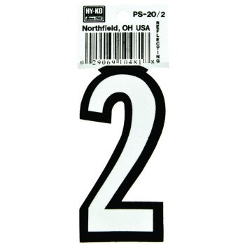 Hy-Ko PS-20/2 Reflective Sign, Character: 2, 3-1/4 in H Character, Black/White Character, Vinyl