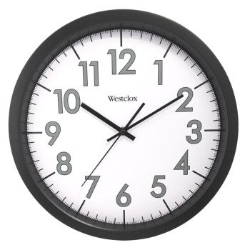 Westclox 32067 Clock, 14 in Dia, Round, Black Frame, Plastic Clock Face, Analog, Glass Lens