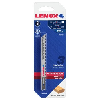 Lenox 1991382 Jig Saw Blade, 5/16 in W, 4 in L, 10 TPI, 3/PK