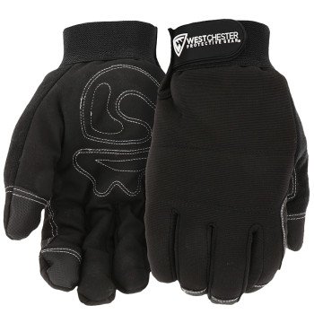 West Chester 96580/L Work Gloves, L, Hook and Loop Cuff, Polyester, Black