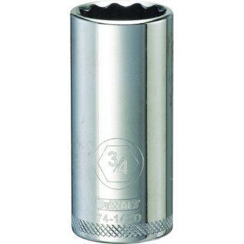 DEWALT DWMT74142OSP Drive Socket, 3/4 in Socket, 3/8 in Drive, 12-Point, Vanadium Steel, Polished Chrome