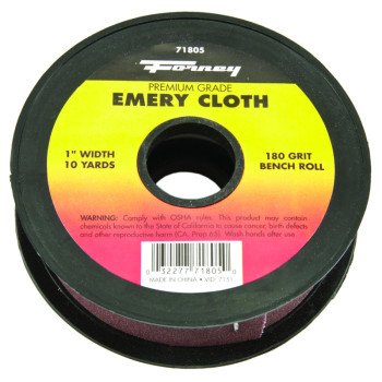 Forney 71805 Bench Roll, 1 in W, 10 yd L, 180 Grit, Premium, Aluminum Oxide Abrasive, Emery Cloth Backing