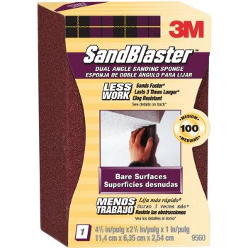 3M SandBlaster 9560 Sanding Sponge, 4-1/2 in L, 2-1/2 in W, 100 Grit, Medium, Aluminum Oxide Abrasive