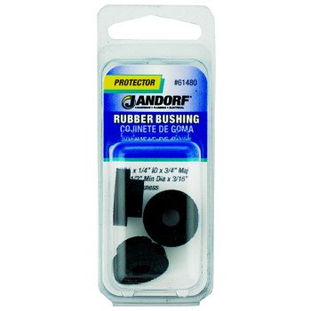 Jandorf 61480 Conduit Bushing, 1/4 in Dia Cable, Rubber, Black, 3/16 in Thick Panel