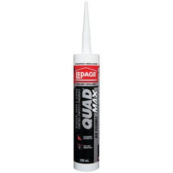 LePage QUAD MAX 1869816 Window Door and Siding Sealant, White, 24 to 72 hr Curing, 0 to 140 deg F, 280 mL Cartridge