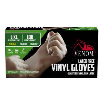 Venom Steel VEN4135 Non-Sterile Disposable Gloves, L/XL, Vinyl, Clear, 9 in L