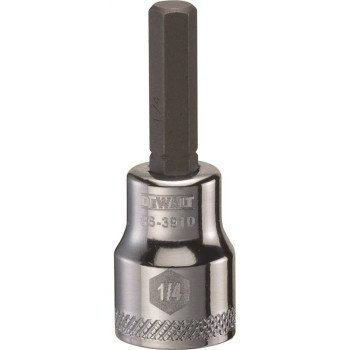 DEWALT DWMT86391OSP Fractional Hex Bit Socket, 1/4 in Tip, 3/8 in Drive, Polished Chrome Vanadium, 1-31/32 in OAL