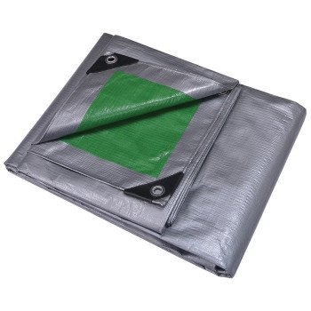 ProSource T0510GS140 Tarpaulin, 10 ft L, 8 ft W, 8 mil Thick, Polyethylene, Green/Silver