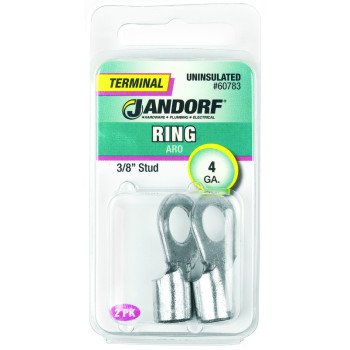 Jandorf 60783 Ring Terminal, 4 AWG Wire, 3/8 in Stud