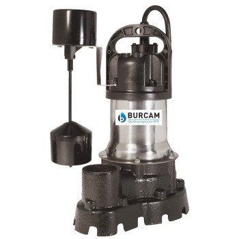 Burcam 300526 Effluent Pump, 5 A, 115 V, 0.5 hp, 1-1/2 in Outlet, 25 ft Max Head, 600 gph, Iron