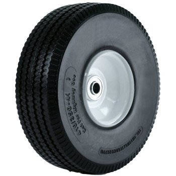 MARTIN Wheel 354DCSWPU242 Flat-Free Hand Truck Wheel, 410/350-4 Tire, Polyurethane/Steel, White