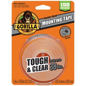 Gorilla TOUGH & CLEAR 6036002 Mounting Tape, 150 in L, 1 in W, Clear