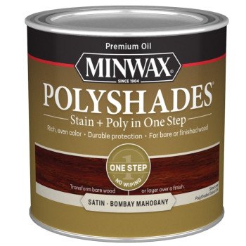 Minwax PolyShades 213804444 Wood Stain and Polyurethane, Satin, Bombay Mahogany, Liquid, 0.5 pt, Can